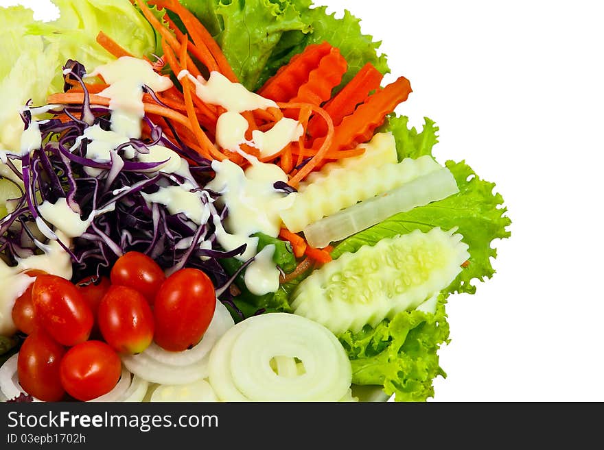 Mix vegetable salad on white background. Mix vegetable salad on white background