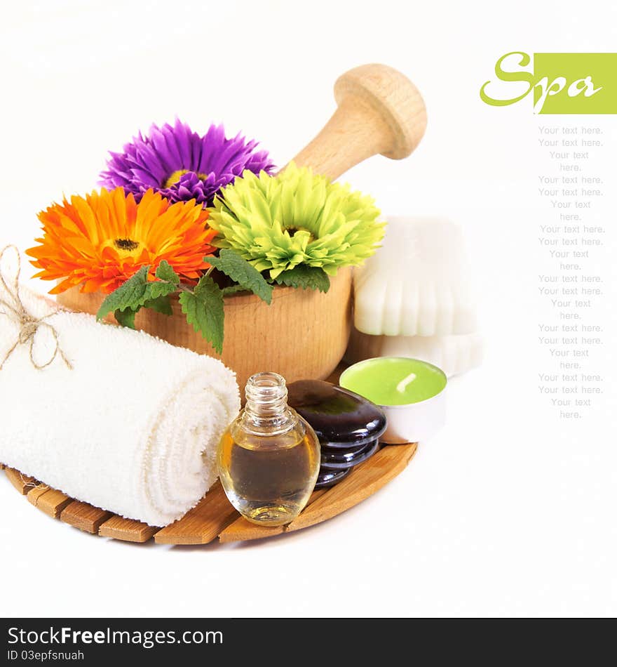 Spa setting on a white background