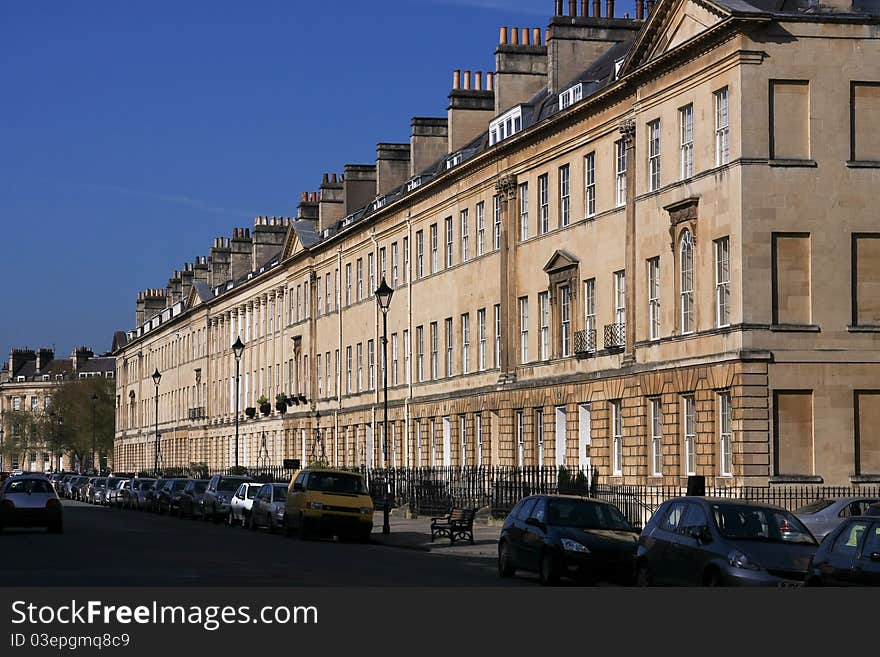 Large block of old buildings in Bath, England.