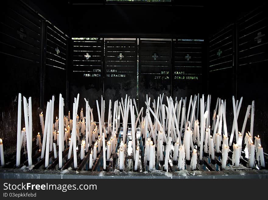 Many burning candles in Lourdes France