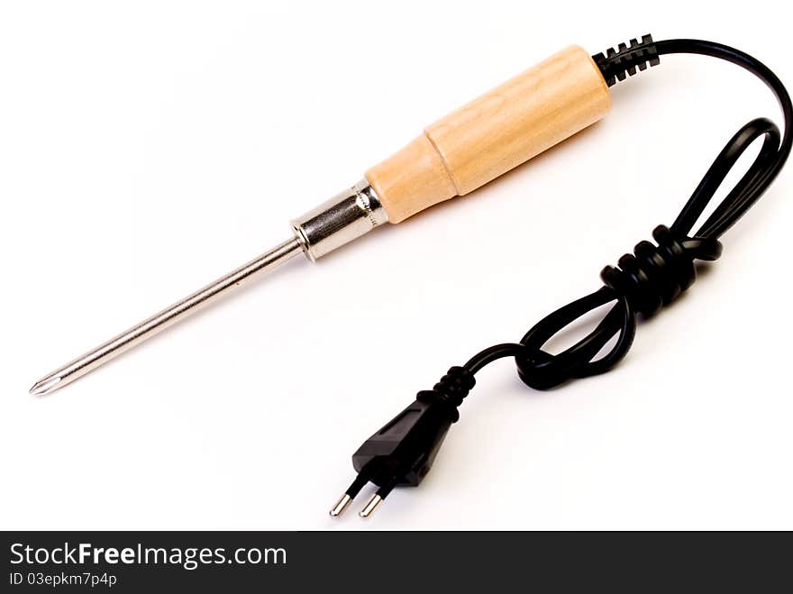 Screwdriver with connected electrical wire. Screwdriver with connected electrical wire