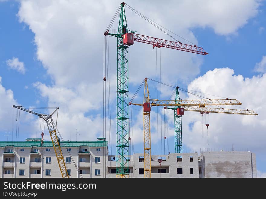 Construction of new brick high-rise building. Construction of new brick high-rise building