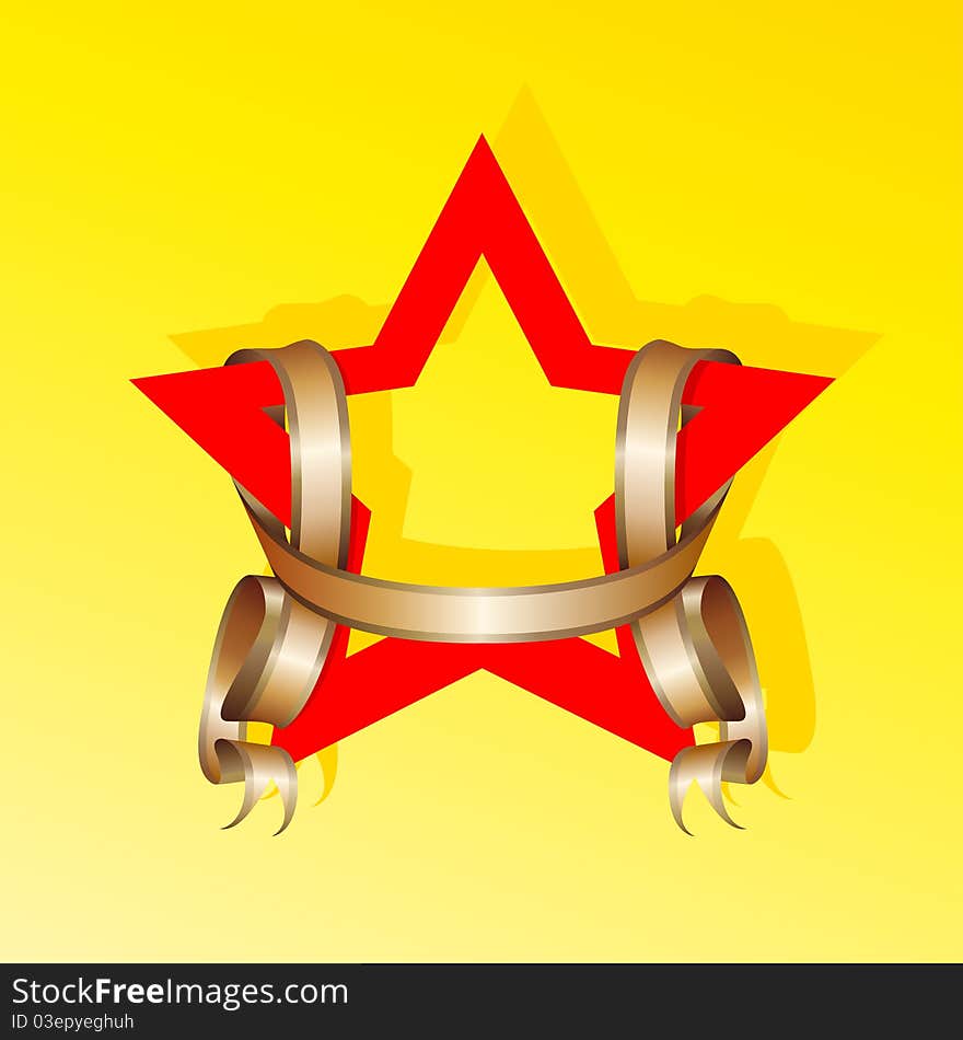 red Star and gold ribbon on a yellow background. red Star and gold ribbon on a yellow background