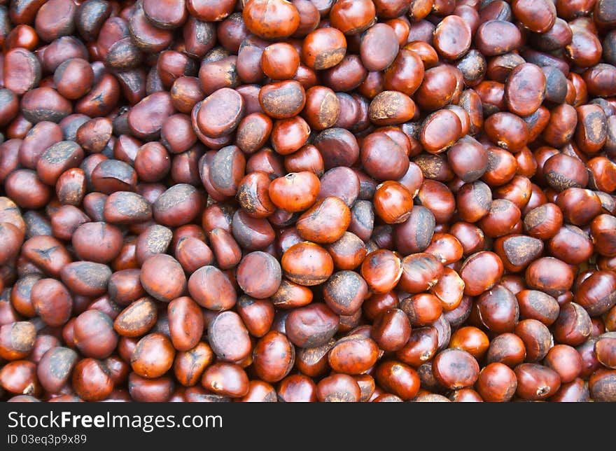 Pile of chestnuts . overhead shot, useful for backgrounds