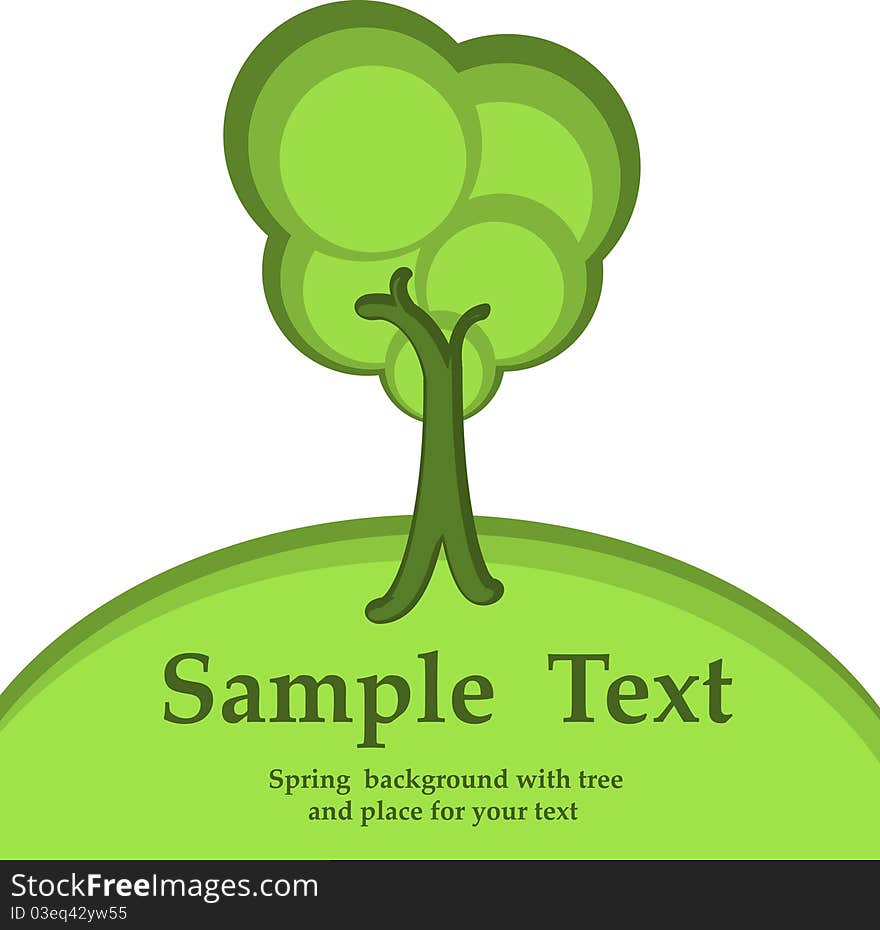Green background with tree and sample text. Green background with tree and sample text