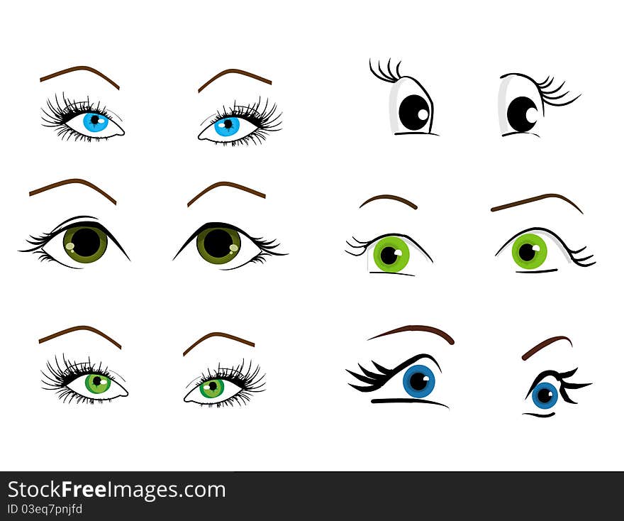 Woman eyes collection on white