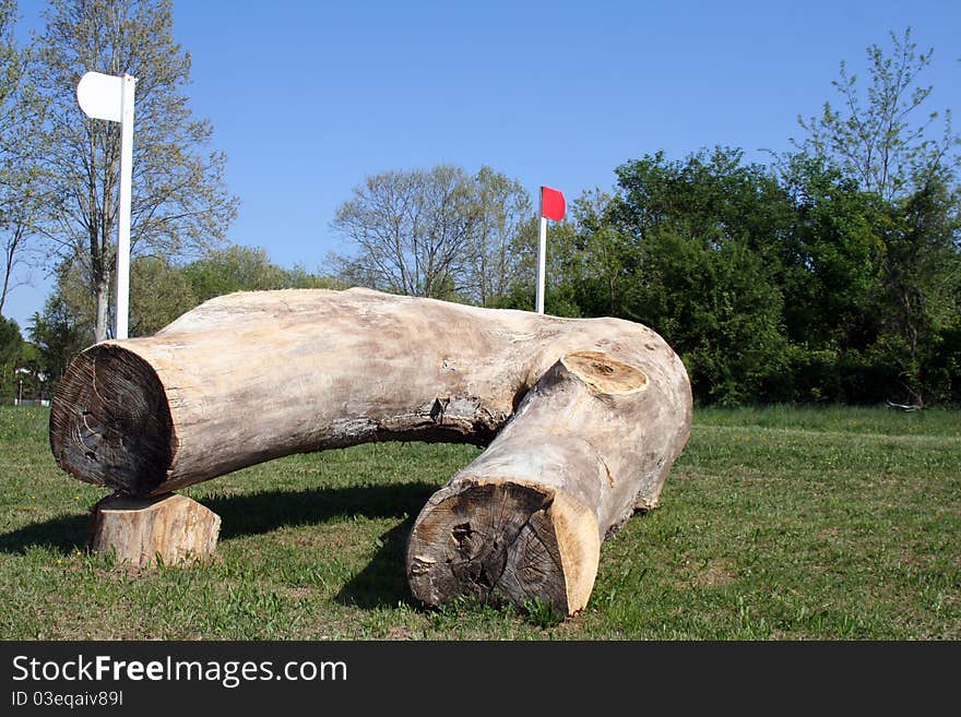 Obstacle to race horses on a green area.