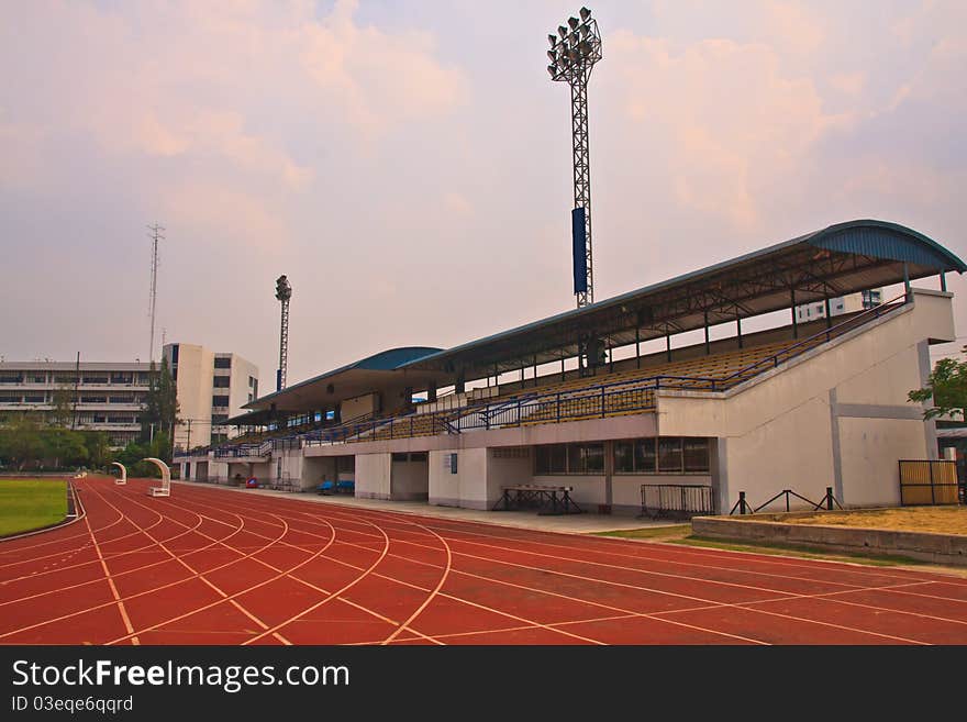 Run track with amphitheater in useful sports stadium. Run track with amphitheater in useful sports stadium