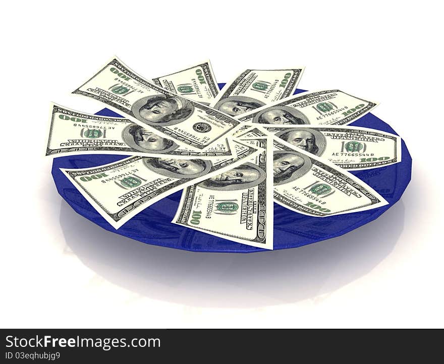 Money on the plate, the concept of earning money, casinos, stock exchange, shares. Money on the plate, the concept of earning money, casinos, stock exchange, shares