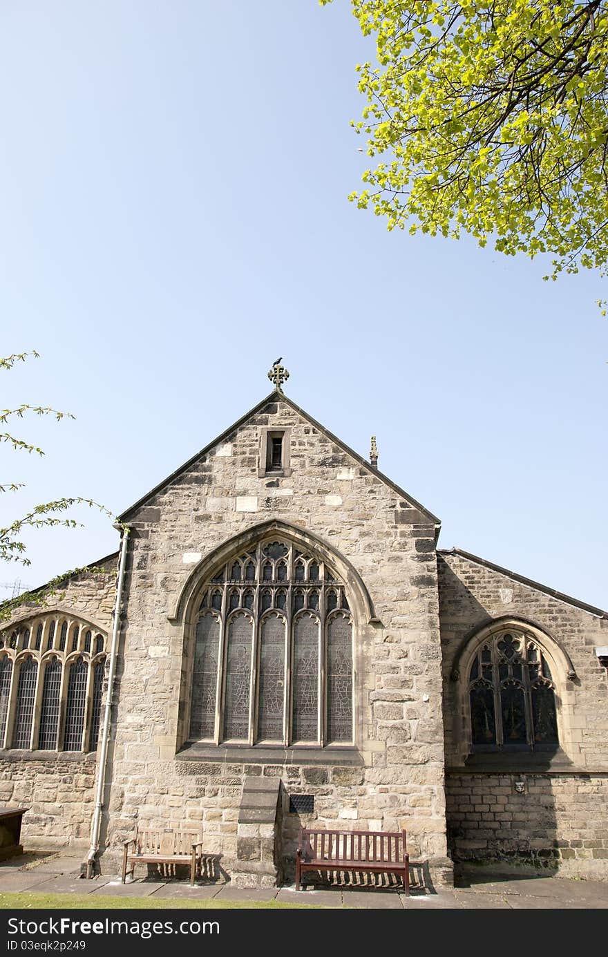 Sixteenth Century Church in West Yorkshire under a blue spring sky. Sixteenth Century Church in West Yorkshire under a blue spring sky