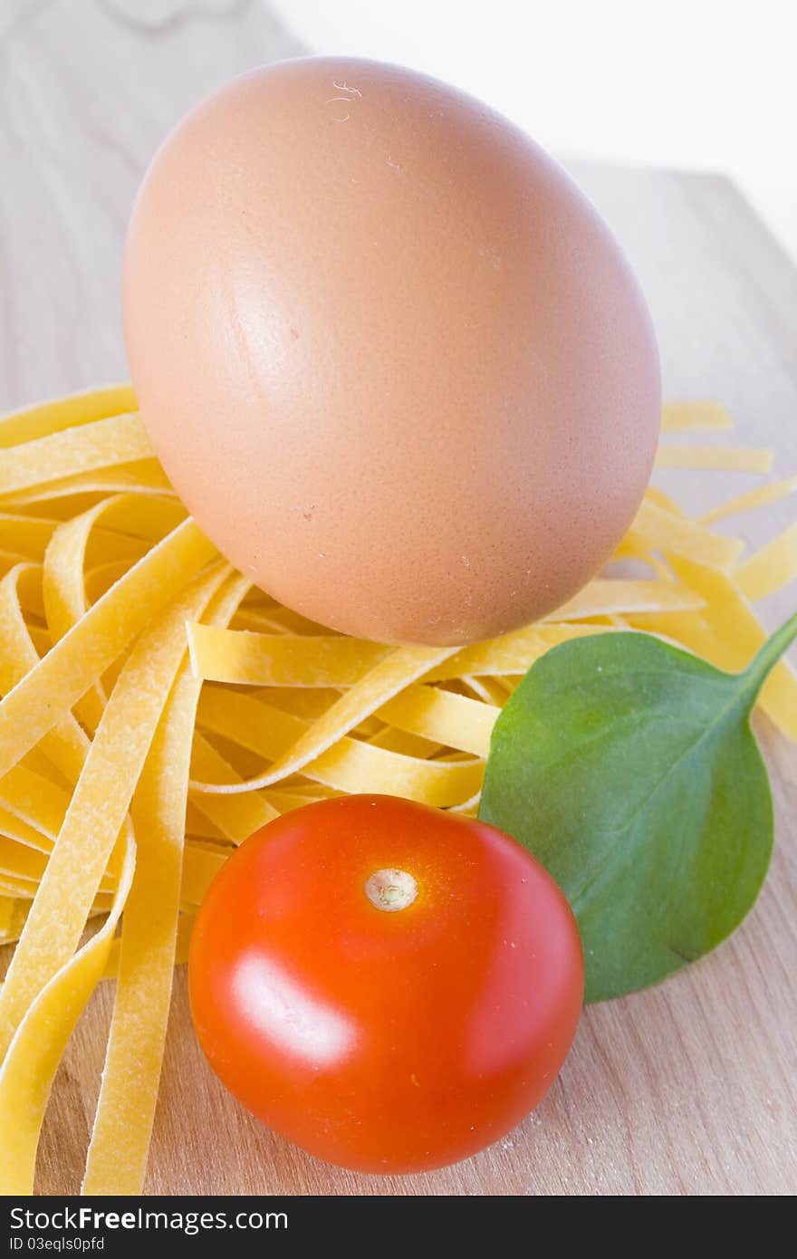 Egg on the pasta noodle