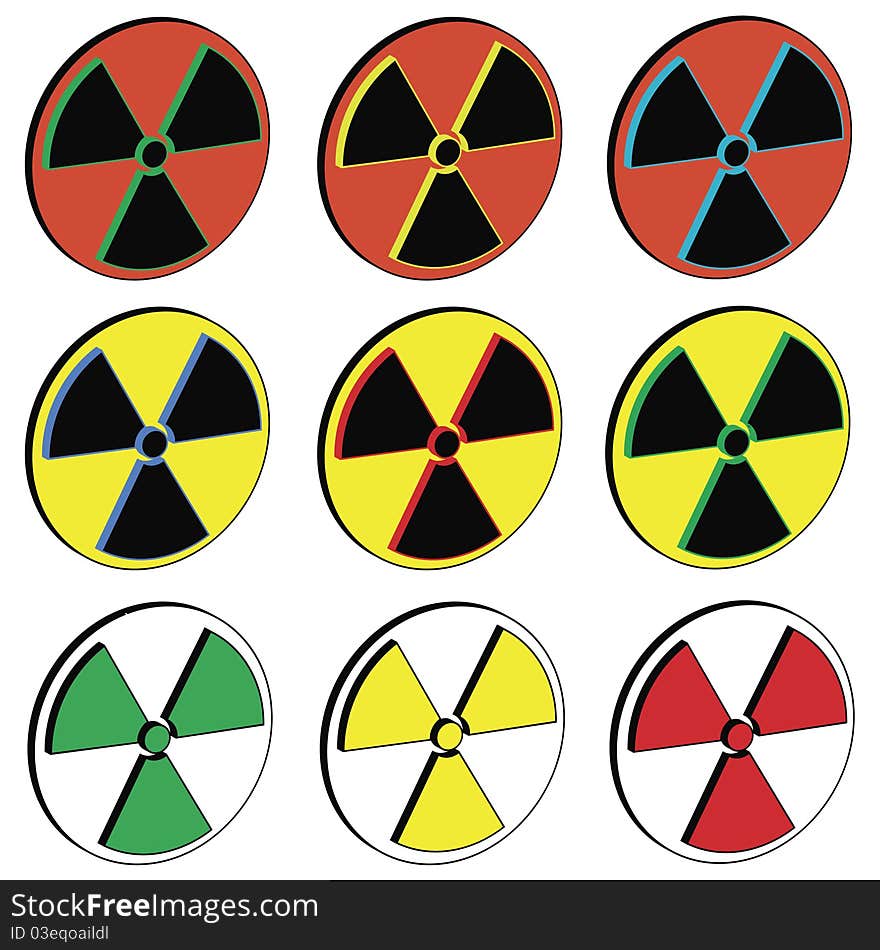 Plastic cliparts of signs of radioactivity. Available as EPS-Files