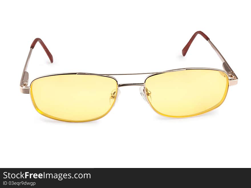 Yellow glasses isolated on a white background