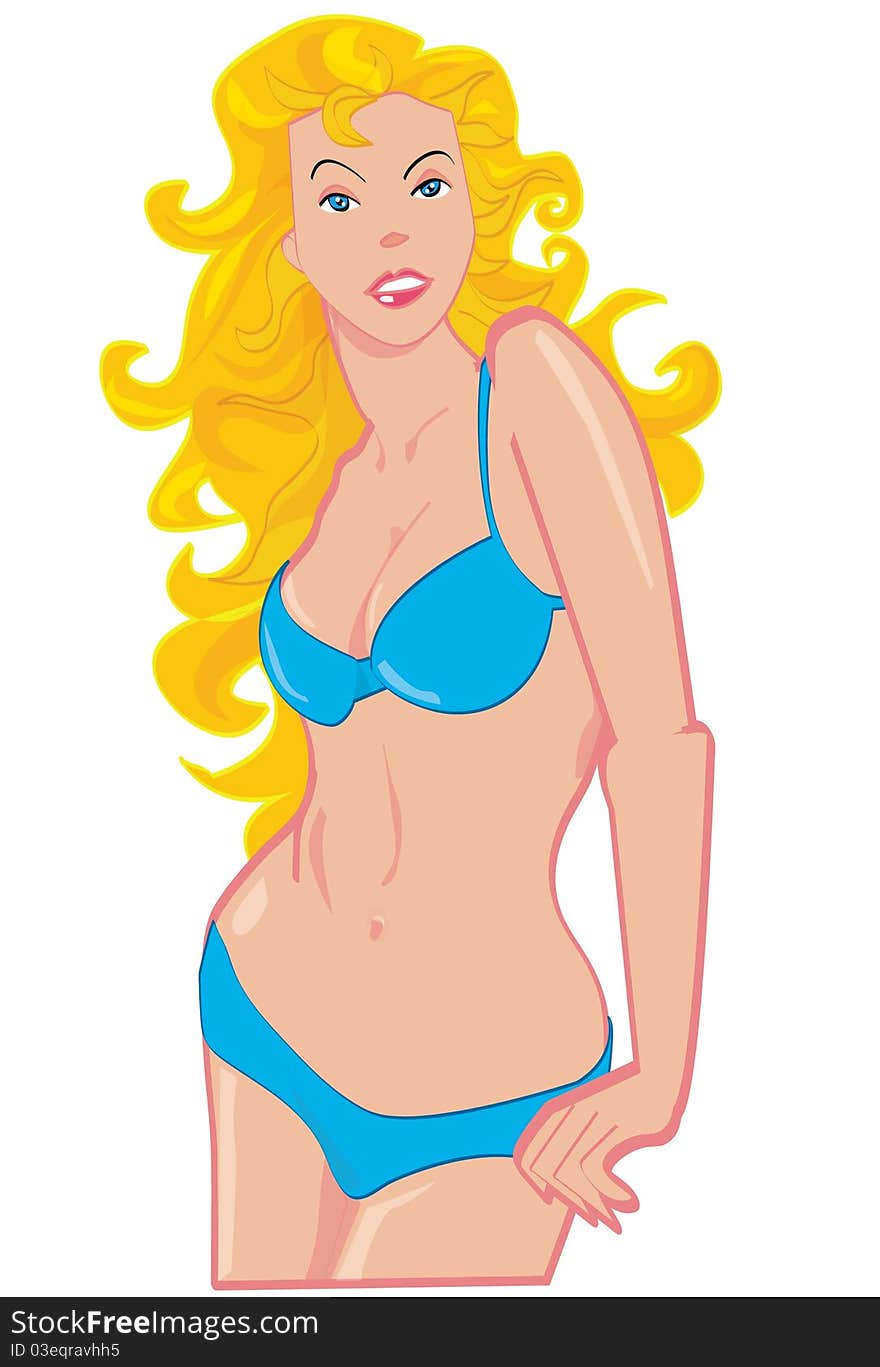 Cartoon of blonde with blue bikini