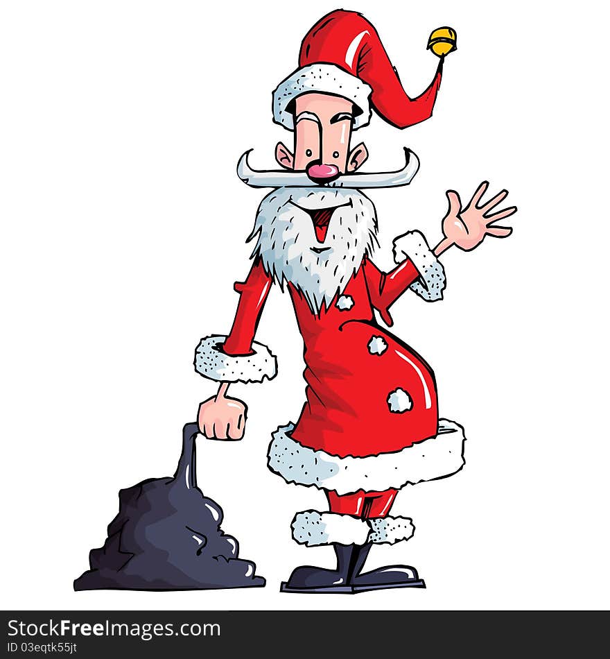 Cartoon Santa with a white beard