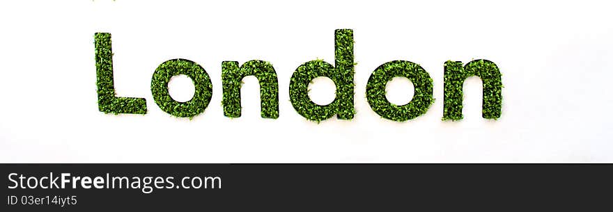 London signage made with grass on a white background