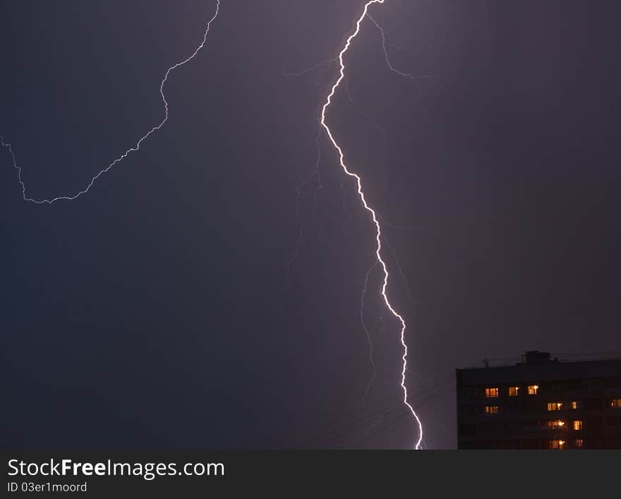 Lightning during a summer storm in Moscow. Lightning during a summer storm in Moscow.