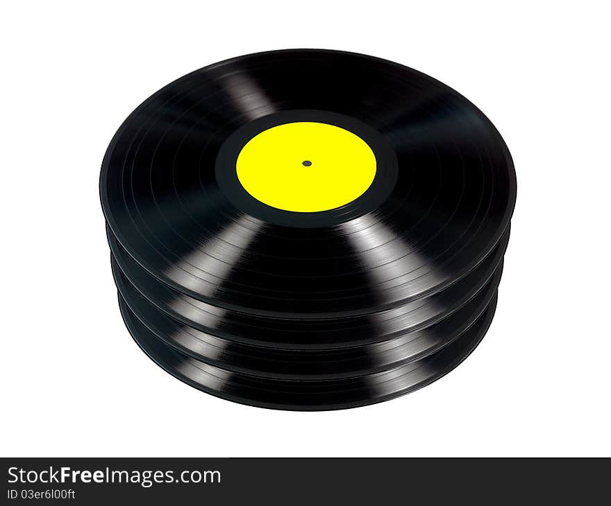 Vinyl records isolated against a white background