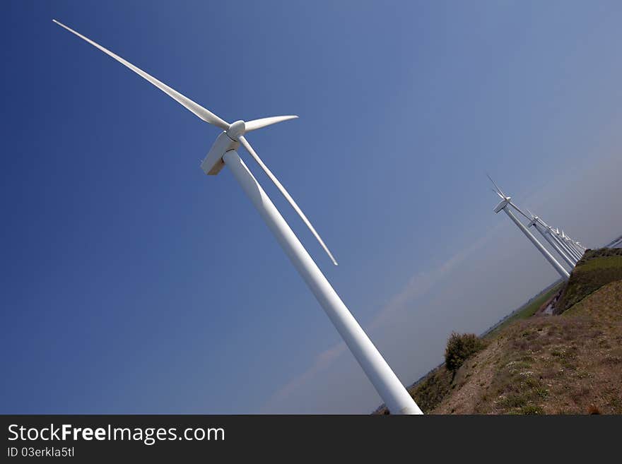 Aligned wind turbines in the south of France