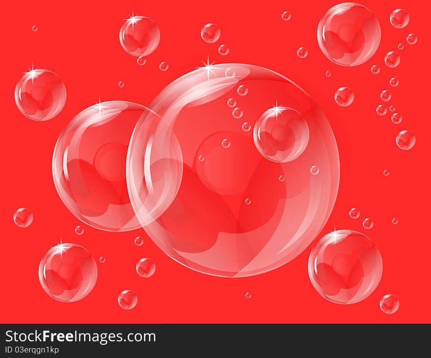 Image transparent soap bubbles on a red background