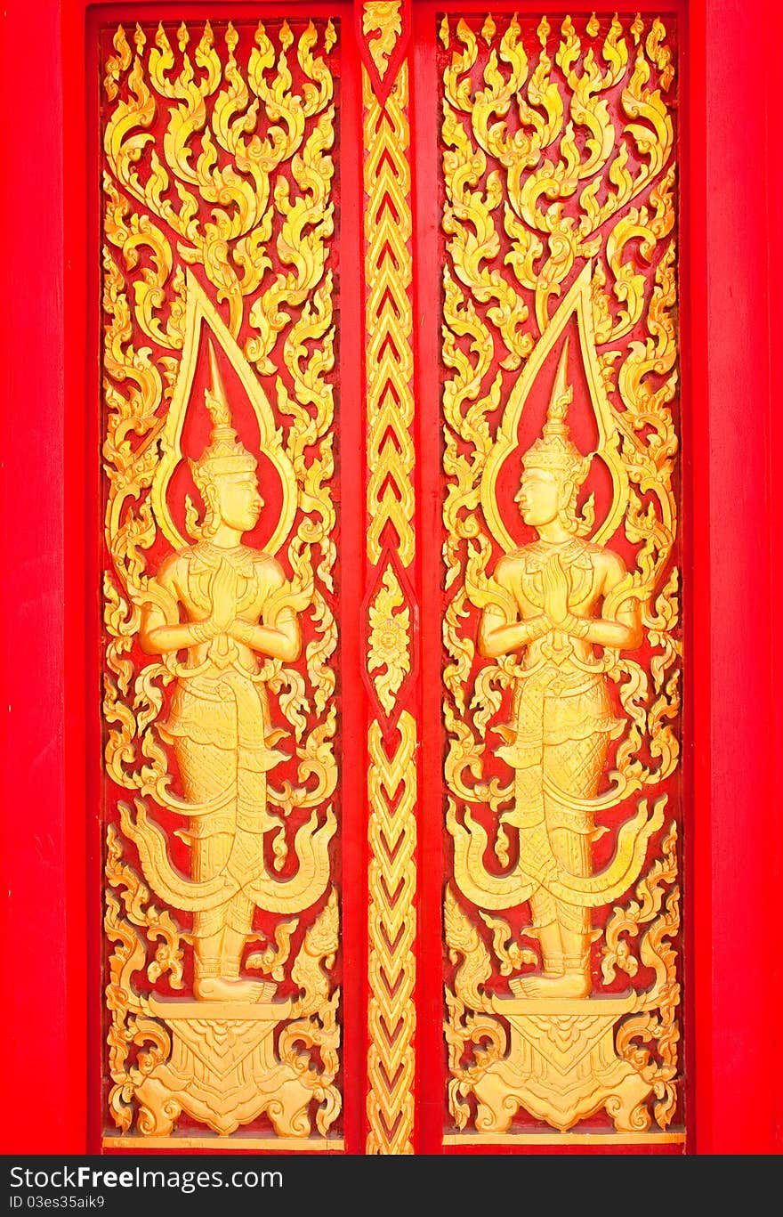 Golden Wood Carving,Traditional Thai Style in Thai Temple.