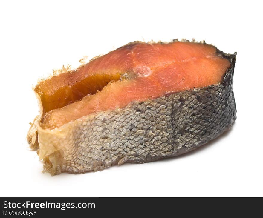 Red raw trout fish on white