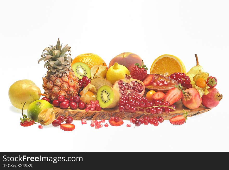 Various fruits isolated on white background