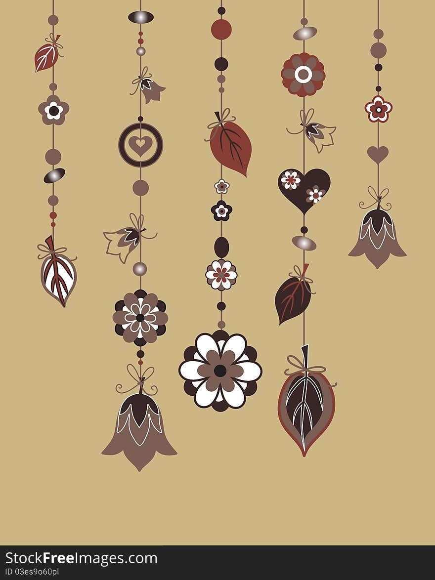 Vector Illustration of Decorative Wind Chimes with floral ornament design