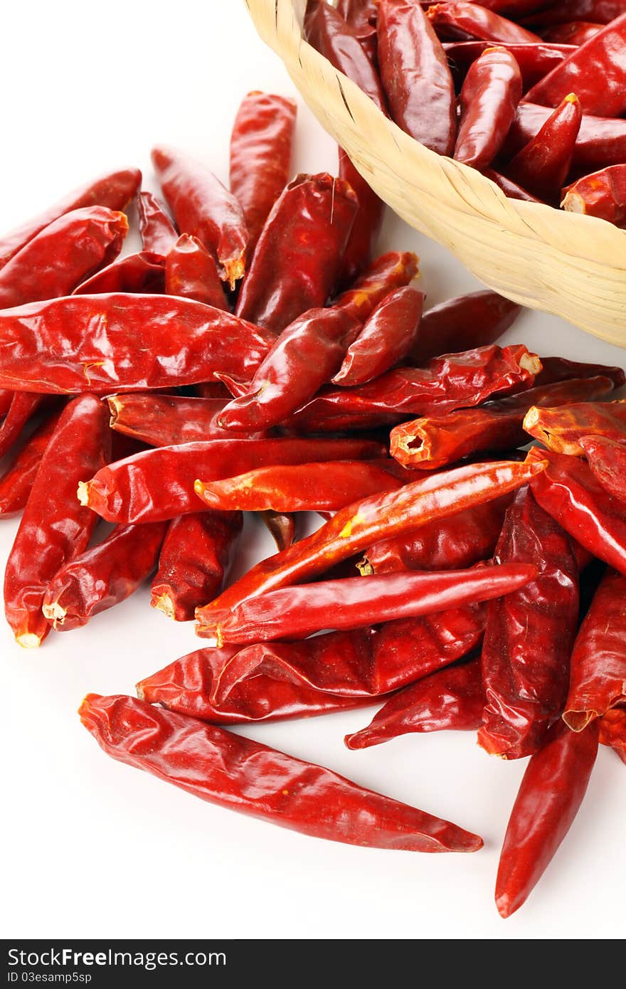 Dried red pepper on white