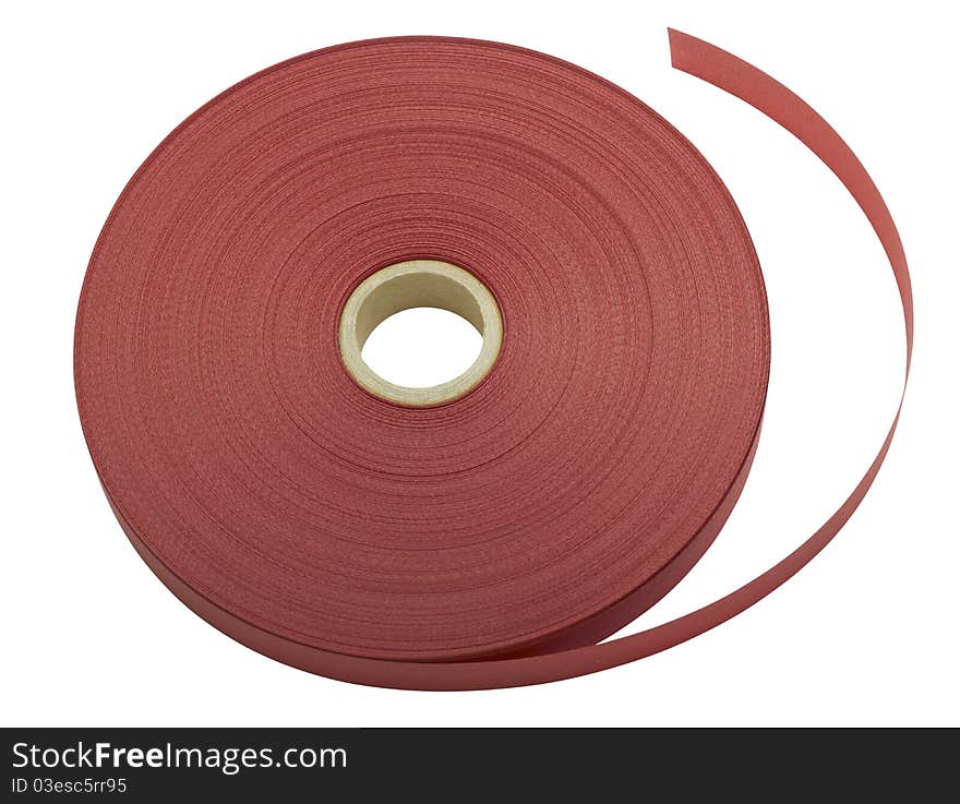 Red ribbon rolls on white background