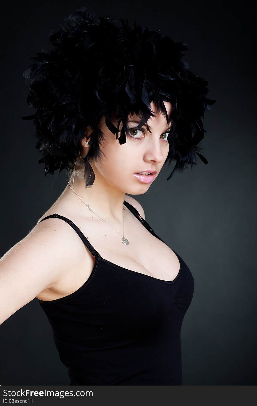 Picture of a sexy woman wearing a black wig