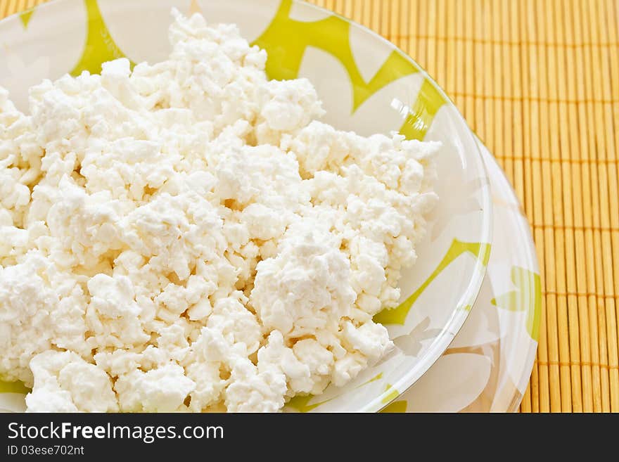 Fresh domestic milk cheese on a plate