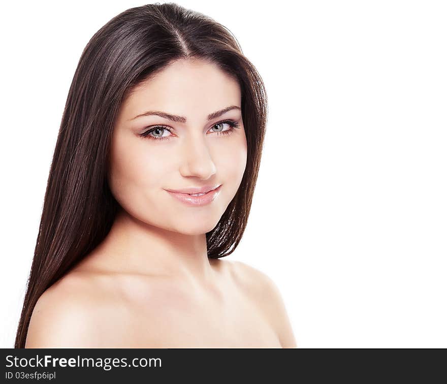 Attractive smiling woman portrait on white background. Attractive smiling woman portrait on white background