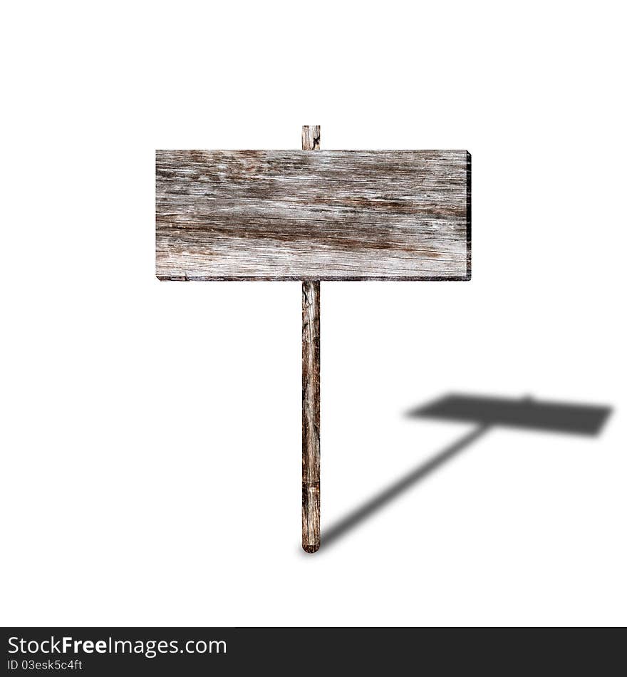 Old wooden billboard on white background