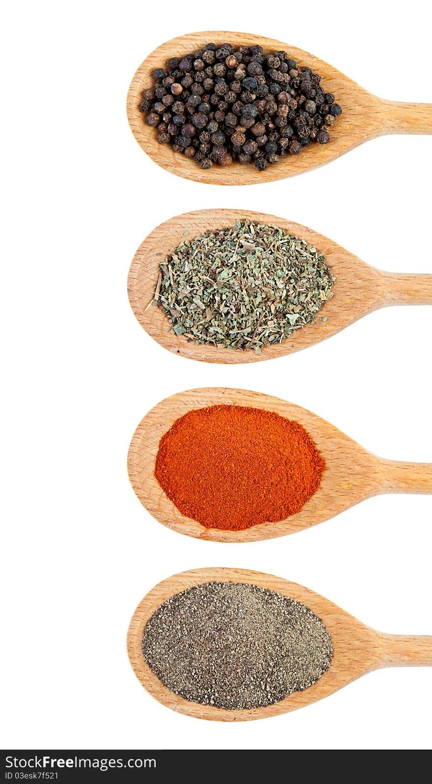 Various Of Spices In Wooden Spoon