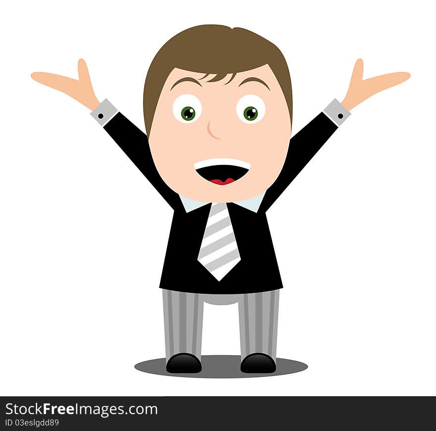 Happy businessman - mascot cartoon on white background