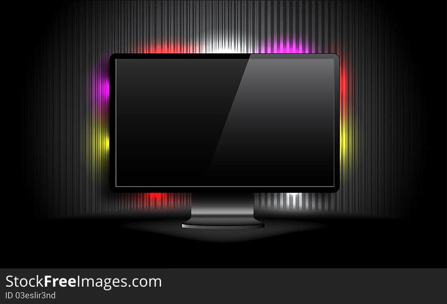 LCD monitor with colorful backlight on black background