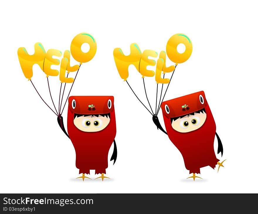 Cute Hello Character With Balloon Vector