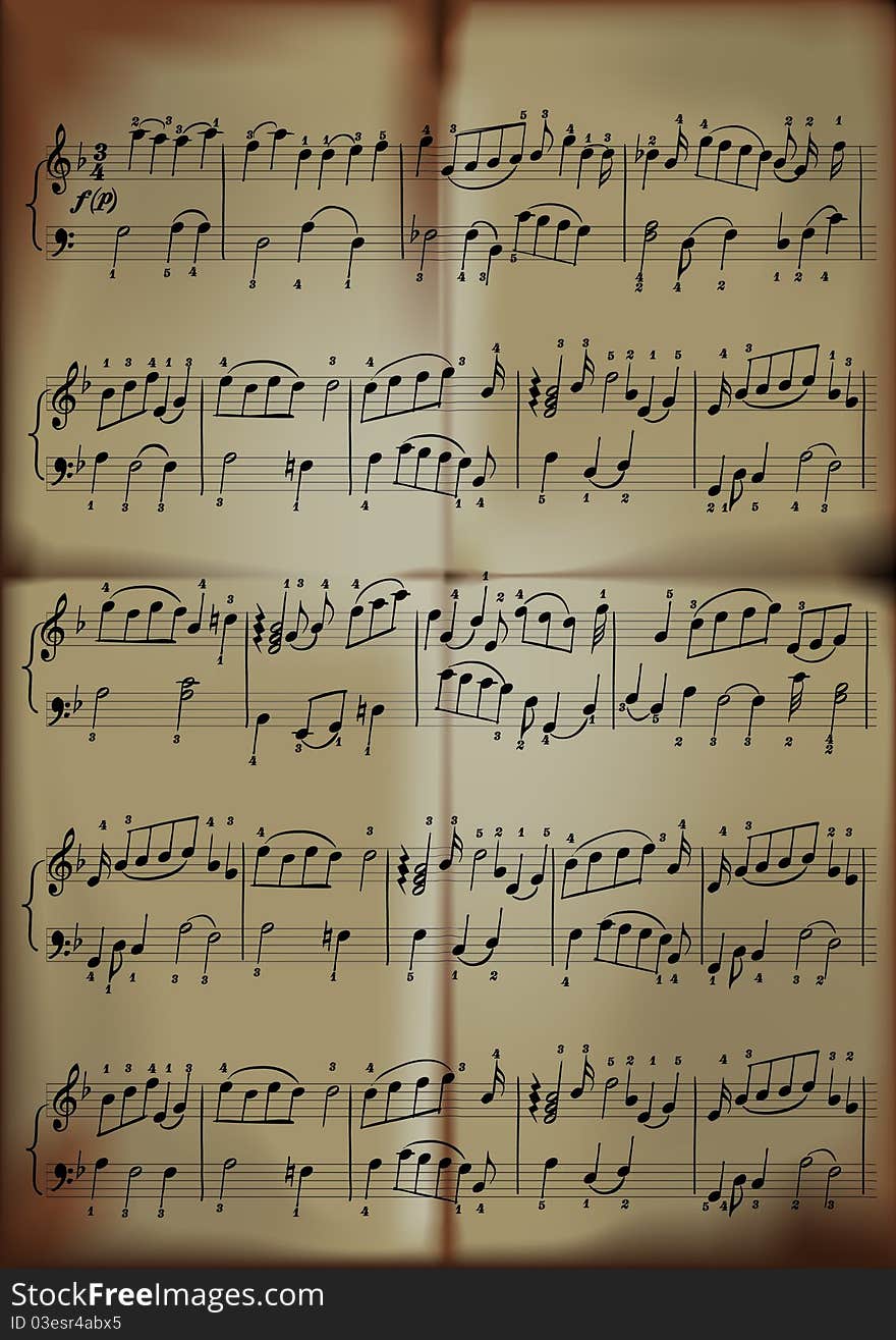 Close-up of sheet music in old paper sepia tone. Close-up of sheet music in old paper sepia tone.