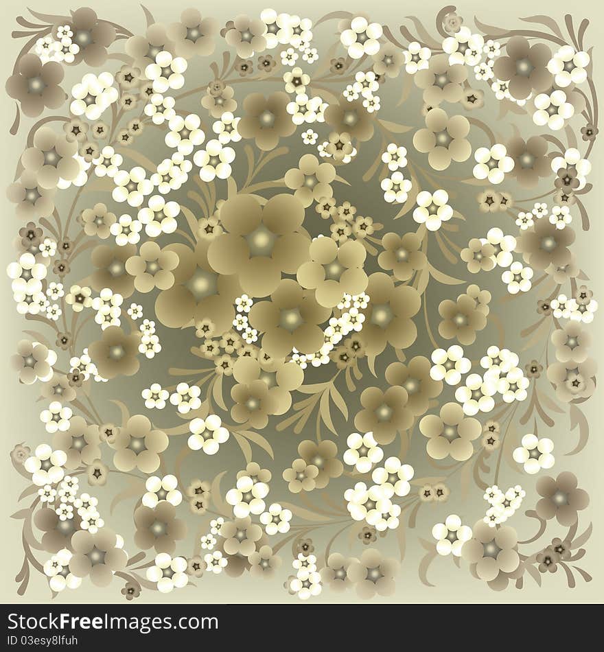 Abstract spring background with flowers on grey