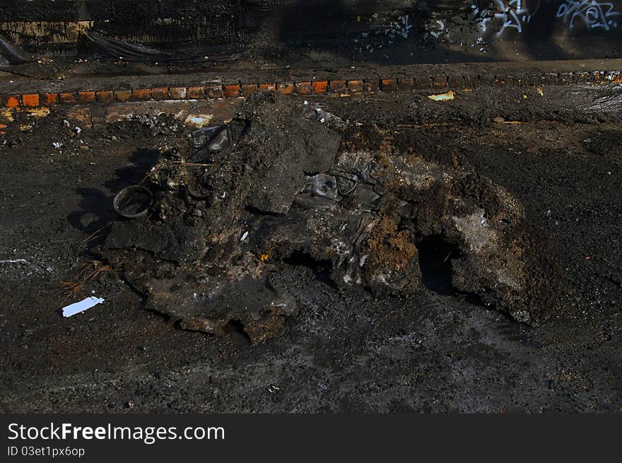 Fragment Of A Car Burned After A Theft.