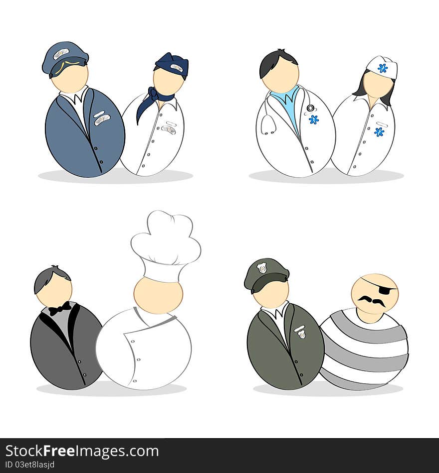 Illustration of set of pair of people from different profession