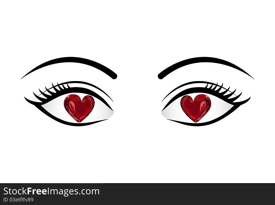 Illustration of heart in eyes on isolated background. Illustration of heart in eyes on isolated background