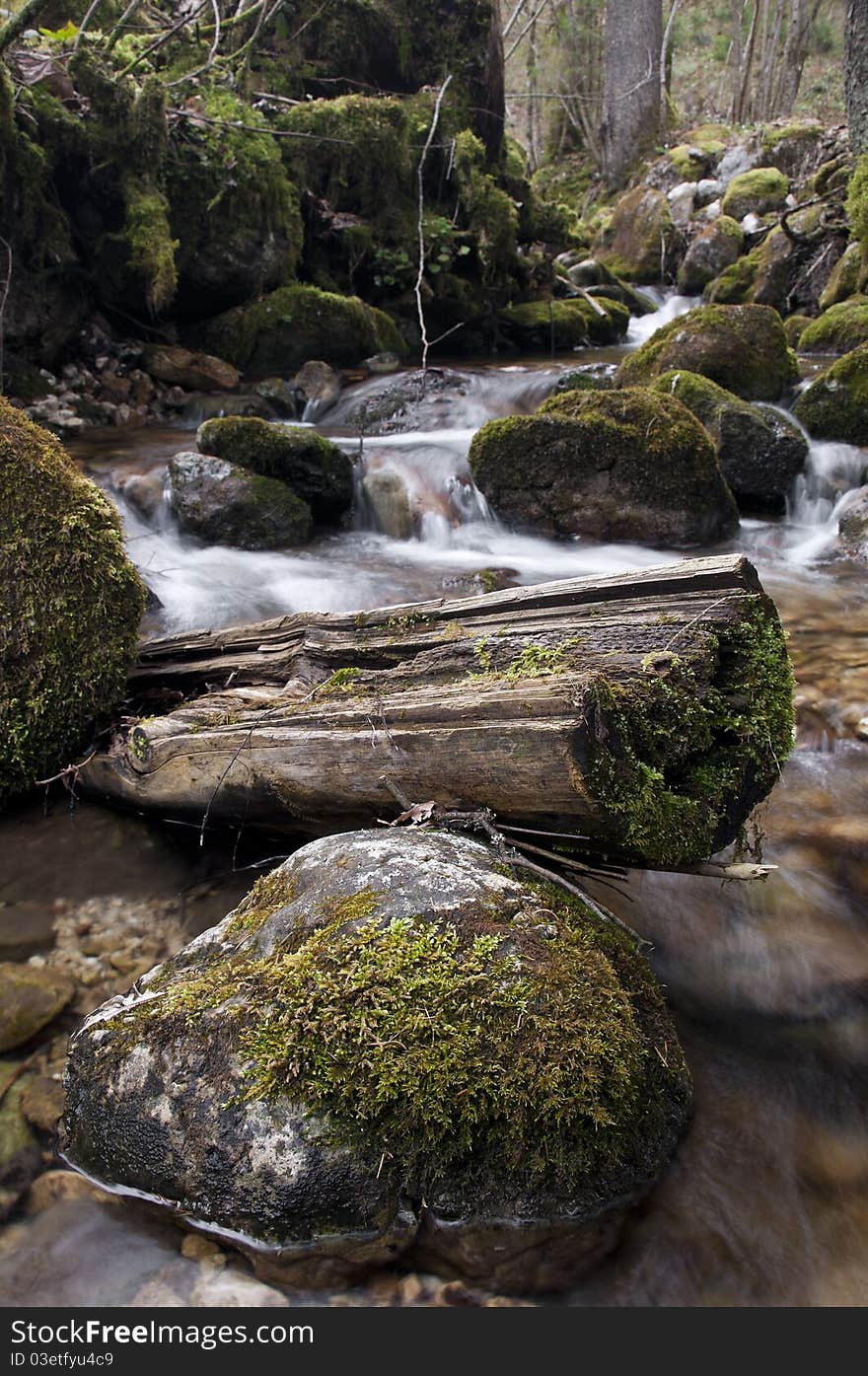 Creek with the mossy rocks in austrian Alps. Creek with the mossy rocks in austrian Alps