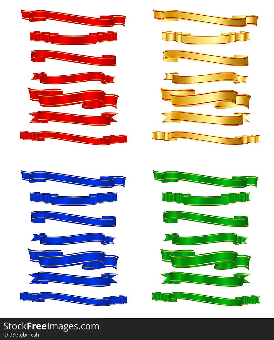 Illustration of set of ribbon in different colors on isolated background. Illustration of set of ribbon in different colors on isolated background