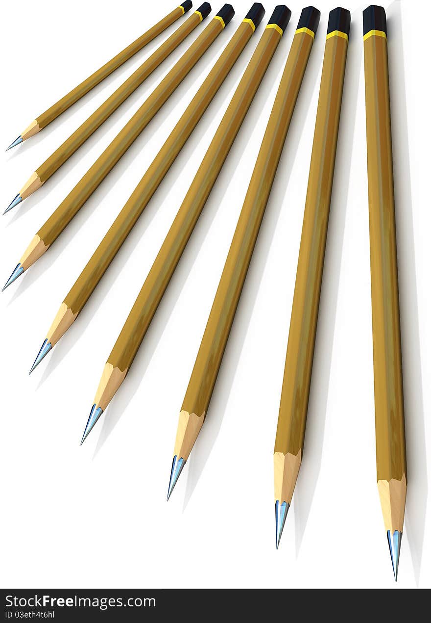 Three-dimensional model of pencils on white background. Three-dimensional model of pencils on white background