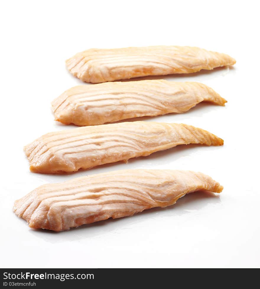 Four appetizer prepared salmon slices. Four appetizer prepared salmon slices