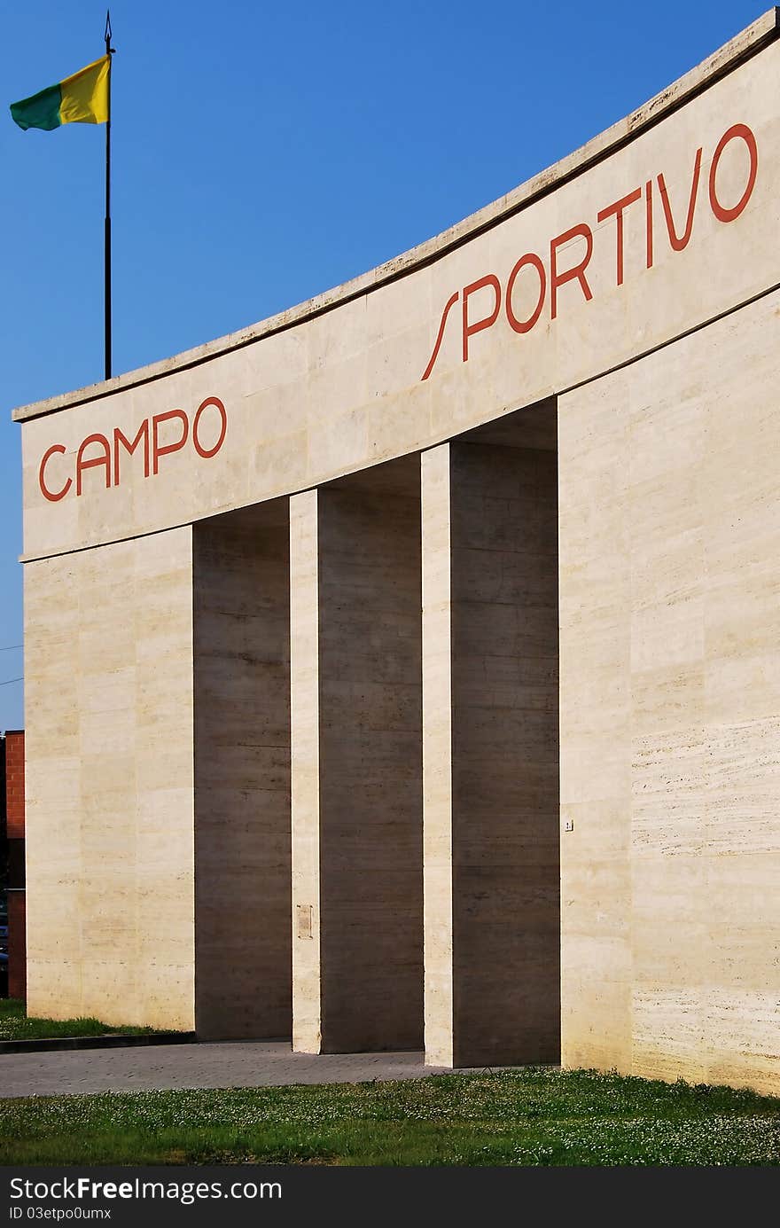 A typical example of italian rationalist architecture, the soccer stadium of tresigallo, a town near ferrara, built in 1933. A typical example of italian rationalist architecture, the soccer stadium of tresigallo, a town near ferrara, built in 1933