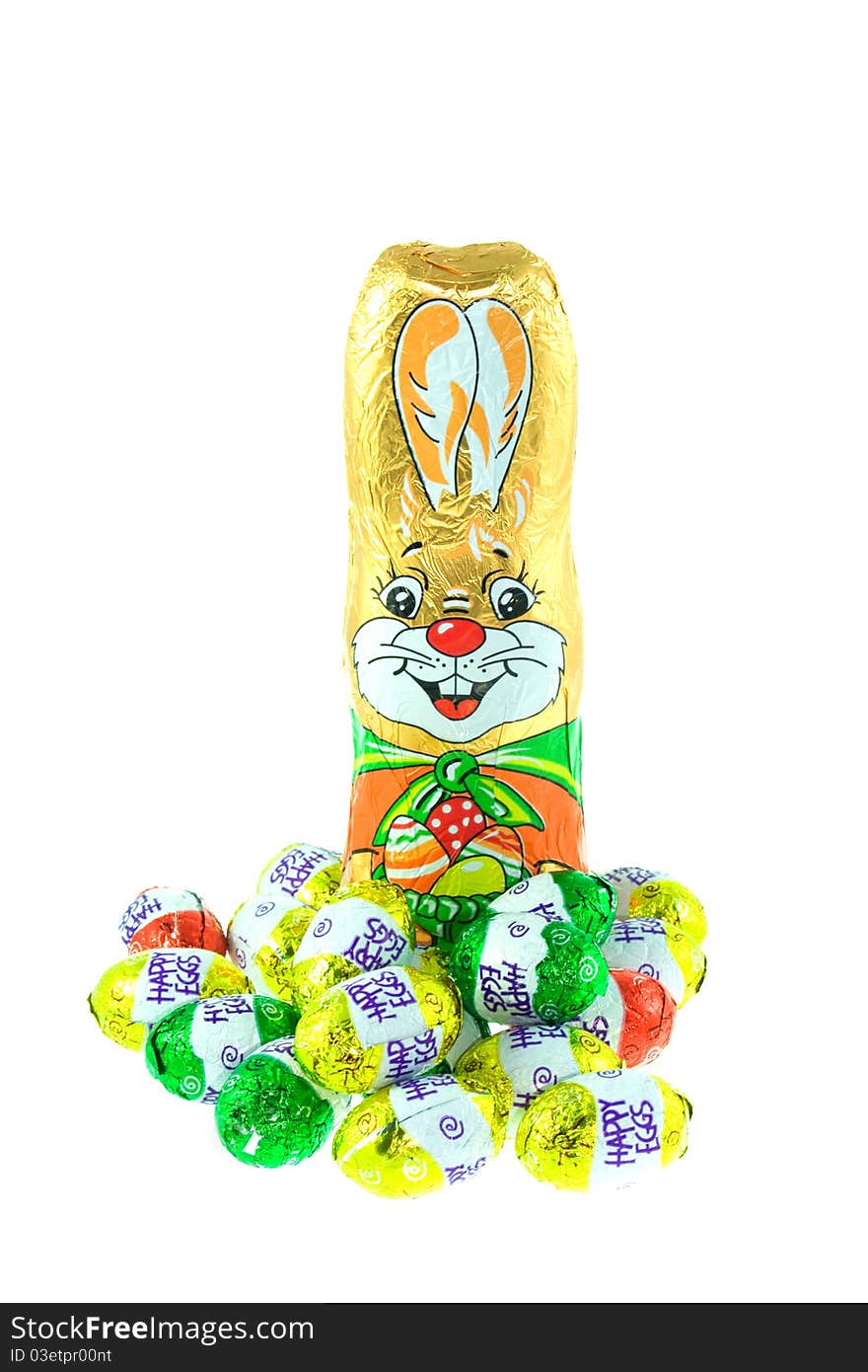 Easter decorative funny bunny with eggs. Easter decorative funny bunny with eggs