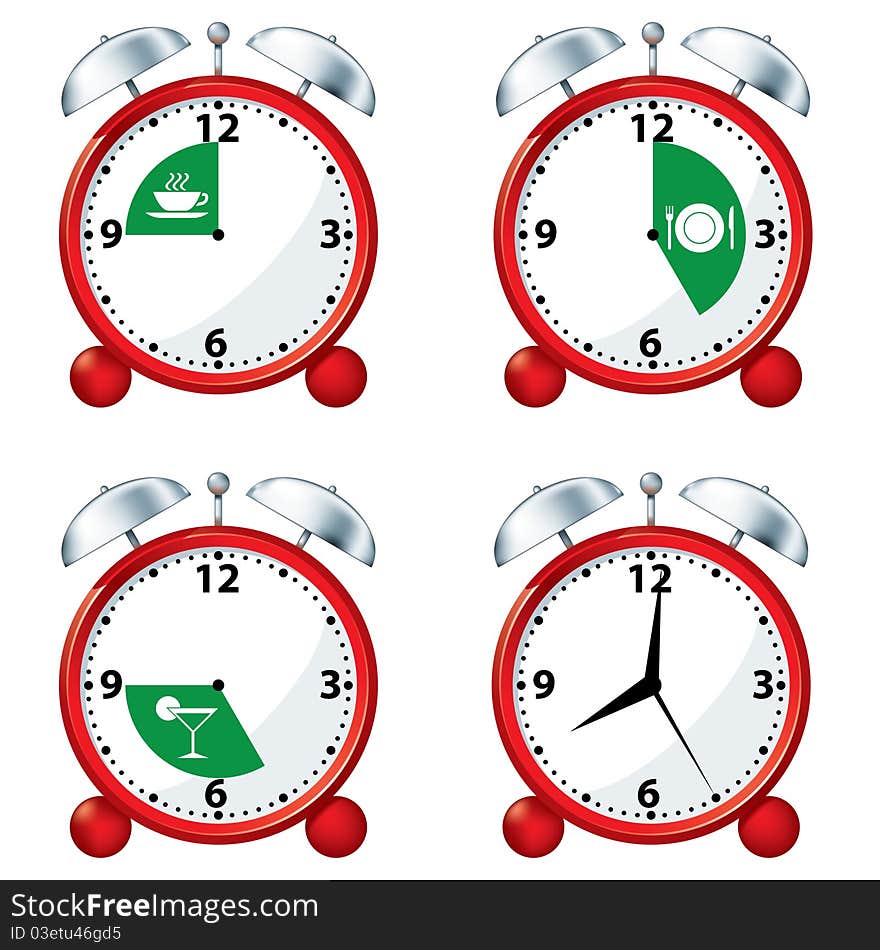 Alarm Clocks with Breakfast, Lunch and Dinner Times. Alarm Clocks with Breakfast, Lunch and Dinner Times